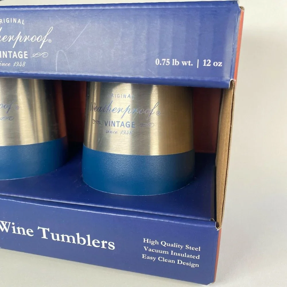 *NEW* 12oz Steel Metal WINE TUMBLERS! Set of 2 Blue Pair Camping Hiking Picnic - Picture 3 of 11